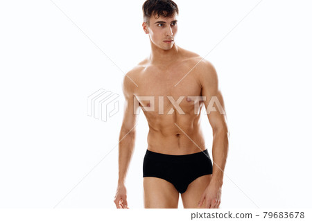 sporty man with naked body dark panties isolated background sporty man with naked body dark panties isolated background 79683678