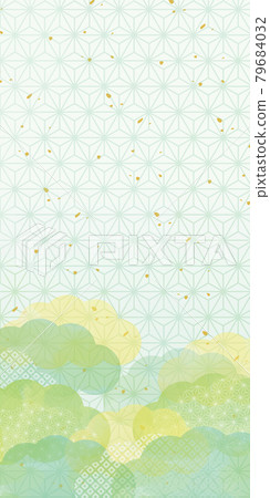 Watercolor Japanese pattern background of hemp leaves and clouds Watercolor Japanese pattern background of hemp leaves and clouds 79684032