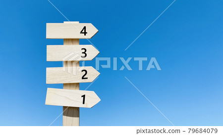 Signpost and blue sky_4 same direction_right space_1234 with text Signpost and blue sky_4 same direction_right space_1234 with text 79684079