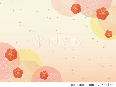 與梅花、圓點和景泰藍的水彩背景 79684178