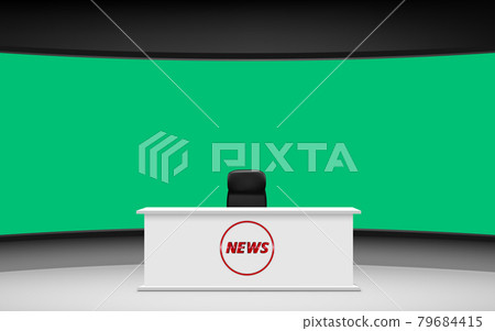 white table with the green background in the news studio white table with the green background in the news studio 79684415