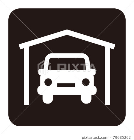 Simple icon of a car and garage / white 79685262