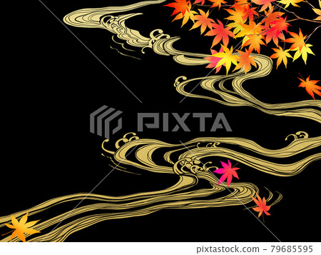 Autumn leaves and waves Japanese style background Autumn leaves and waves Japanese style background 79685595