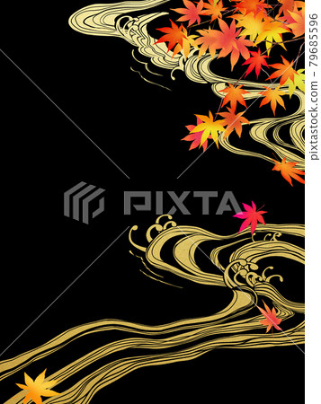 Autumn leaves and waves Japanese style background Autumn leaves and waves Japanese style background 79685596