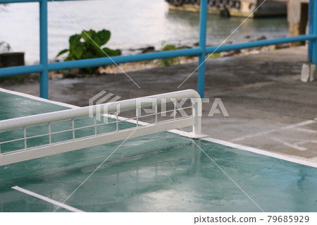 on tennis table. Metal tennis table for outdoor sports. 19 Sept 2005 on tennis table. Metal tennis table for outdoor sports. 19 Sept 2005 79685929