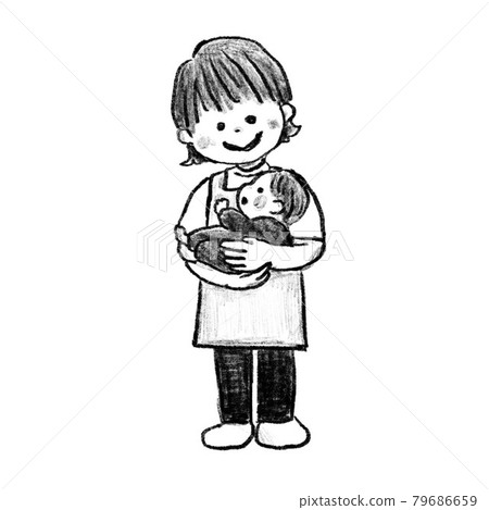 托兒所老師抱著嬰兒(單色) 托兒所老師抱著嬰兒(單色) 79686659