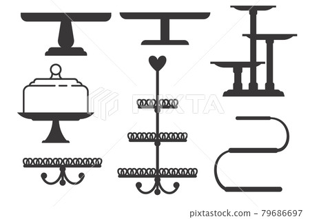 Set of cake stands in flat icon style. Empty trays for fruit and desserts. Vector illustration. 79686697