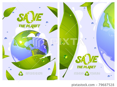 Save the planet cartoon posters with earth globe 79687528