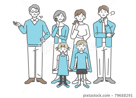 Vector illustration material of three generation family with troubled face / simple / senior / couple Vector illustration material of three generation family with troubled face / simple / senior / couple 79688291