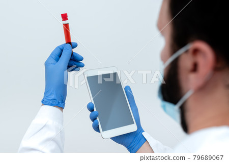 Research Scientist Presenting New Medicine, Researching Preventive Measures, Explaining Scientific Problems, Laboratory Experimentation, Smartphone Calls 79689067