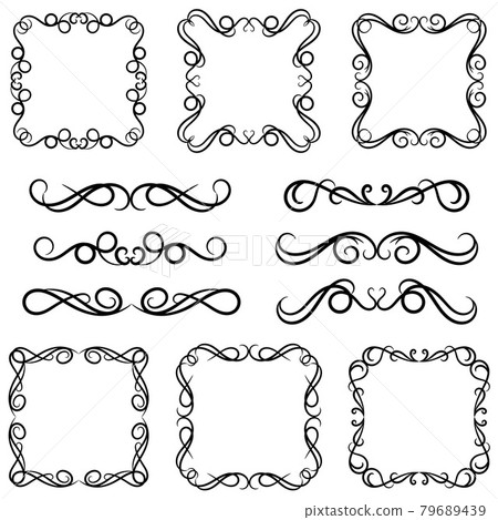 set of borders and swirl dividers decorative elements isolated on white for design set of borders and swirl dividers decorative elements isolated on white for design 79689439