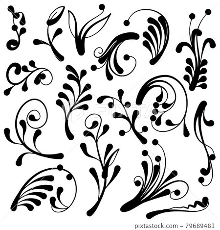 set of borders and swirl dividers decorative elements isolated on white for design set of borders and swirl dividers decorative elements isolated on white for design 79689481