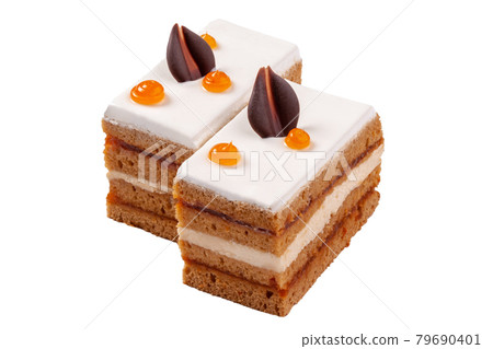 Two slices of cake with jam, cream cheese buttercream and sugar icing Two slices of cake with jam, cream cheese buttercream and sugar icing 79690401