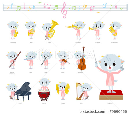 Set of sheep girls playing classical music 79690466