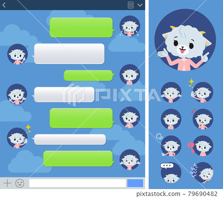 A set of sheep girls expressing various emotions on SNS screen 79690482