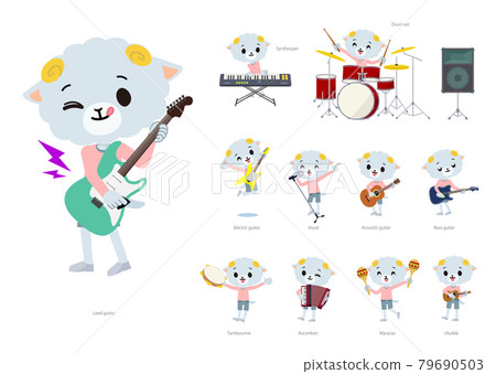 Set of sheep boys playing rock and roll and pop music 79690503