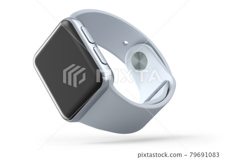 Stainless silver smart watch or fitness tracker isolated on white background. 79691083