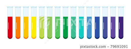 Standard pH chart aqueous solution in glass test tubes isolated on white background. 79691091