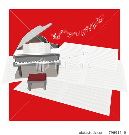 White piano and music sheet music image front vector illustration 79691246