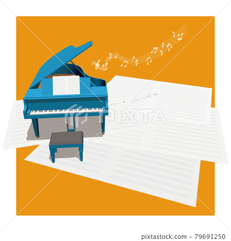 Blue piano and music sheet music image front vector illustration Blue piano and music sheet music image front vector illustration 79691250