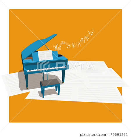 Blue piano and music sheet music image left side vector illustration Blue piano and music sheet music image left side vector illustration 79691251