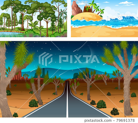 Different nature horizontal scenes in cartoon style Different nature horizontal scenes in cartoon style 79691378