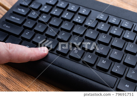 Hands Pointing Pressing Computer Keyboard Keys Typewriting New Ideas. Fingers Tapping Typing Fresh Thoughts Using Wireless Notebook Keypad. 79691751