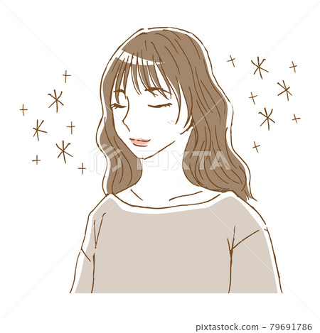 Illustration of a woman smiling with satisfaction 79691786