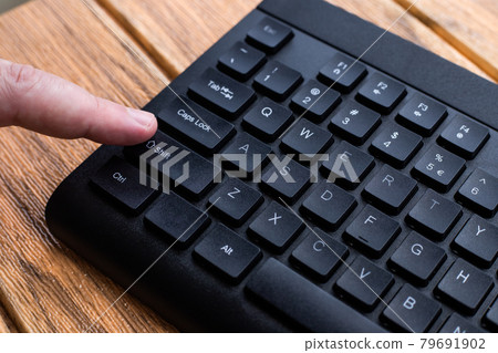 Hands Pointing Pressing Computer Keyboard Keys Typewriting New Ideas. Fingers Tapping Typing Fresh Thoughts Using Wireless Notebook Keypad. 79691902