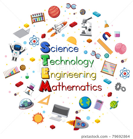 Colourful STEM education text icon Colourful STEM education text icon 79692864