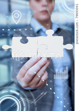 Business Woman Holding Jigsaw Puzzle Piece Unlocking New Futuristic Technologies. Palm Carrying Puzzles Part Displaying Solving Late Innovative Virtual Ideas. Business Woman Holding Jigsaw Puzzle Piece Unlocking New Futuristic Technologies. Palm Carrying Puzzles Part Displaying Solving Late Innovative Virtual Ideas. 79693041