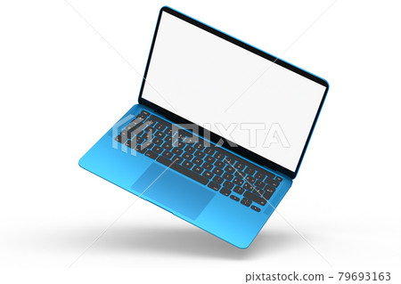 Realistic aluminum laptop with empty white screen isolated on white background. 79693163