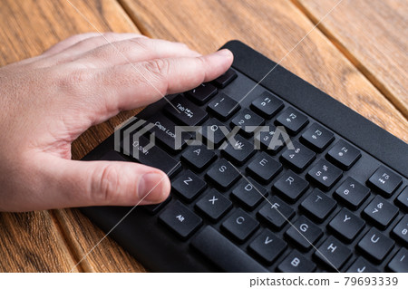 Hands Pointing Pressing Computer Keyboard Keys Typewriting New Ideas. Fingers Tapping Typing Fresh Thoughts Using Wireless Notebook Keypad. 79693339