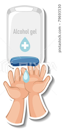 A sticker template with hands using alcohol gel isolated 79693530
