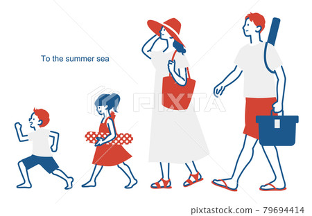 一家人去海灘向量夏季海游泳的插圖剪輯 79694414