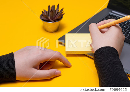 Woman Hand Holding Blank Notes Writing New Messege Updates Ideas Next To Laptop. Lady Palm Showing Envelope Folding Sending Letters Post Address And Email Computer. Woman Hand Holding Blank Notes Writing New Messege Updates Ideas Next To Laptop. Lady Palm Showing Envelope Folding Sending Letters Post Address And Email Computer. 79694625
