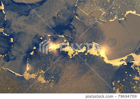 Dark blue and gold abstract marble pattern with sparkles Dark blue and gold abstract marble pattern with sparkles 79694709