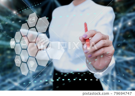 Lady In Uniform Side Standing Holding Tablet In Hand Virtually Typing On Screen. Bussiness Woman Carrying Tab Writing New Futuristic Technologies. Lady In Uniform Side Standing Holding Tablet In Hand Virtually Typing On Screen. Bussiness Woman Carrying Tab Writing New Futuristic Technologies. 79694747