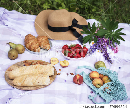 Romantic picnic scene on summer day Romantic picnic scene on summer day 79694824