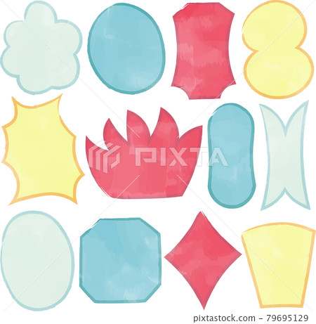 Ice blue, light blue, red, yellow hand-drawn watercolor style speech bubble set / square, thorn circle, cloud, diamond, Ice blue, light blue, red, yellow hand-drawn watercolor style speech bubble set / square, thorn circle, cloud, diamond, 79695129