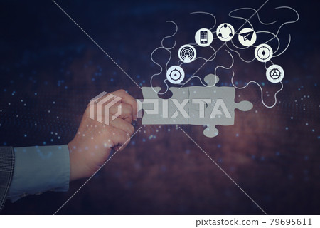 Hand Holding Jigsaw Puzzle Piece Unlocking New Futuristic Technologies. Palm Carrying Puzzles Part Displaying Solving Late Innovative Virtual Ideas. Hand Holding Jigsaw Puzzle Piece Unlocking New Futuristic Technologies. Palm Carrying Puzzles Part Displaying Solving Late Innovative Virtual Ideas. 79695611