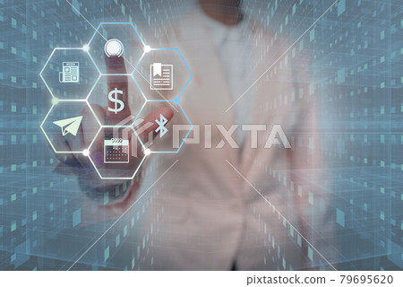 Lady In Uniform Side Standing Holding Tablet In Hand Virtually Toching On Screen. Bussiness Woman Carrying Tab Writing New Futuristic Technologies. Lady In Uniform Side Standing Holding Tablet In Hand Virtually Toching On Screen. Bussiness Woman Carrying Tab Writing New Futuristic Technologies. 79695620