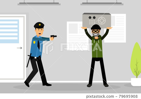 Man Police Officer or Policeman with Pistol Trying to Stop Criminal Vector Illustration Man Police Officer or Policeman with Pistol Trying to Stop Criminal Vector Illustration 79695908