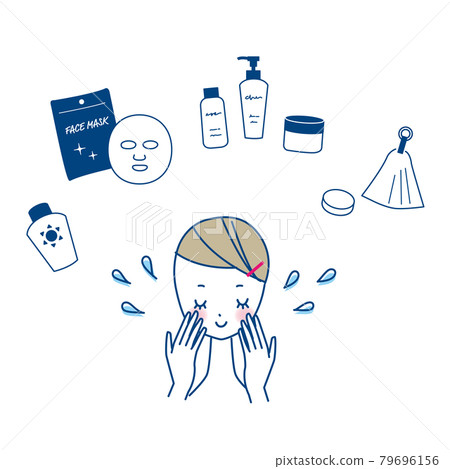 一組年輕女子洗臉和保養品 79696156