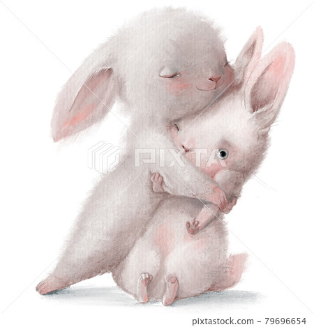 cute cartoon white hares couple in hugs cute cartoon white hares couple in hugs 79696654