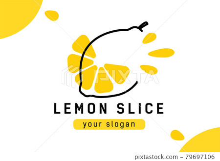 yellow lemon in abstract doodle style. Logo of company Fresh juice. 79697106