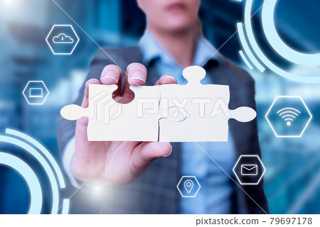 Business Woman Holding Jigsaw Puzzle Piece Unlocking New Futuristic Technologies. Palm Carrying Puzzles Part Displaying Solving Late Innovative Virtual Ideas. Business Woman Holding Jigsaw Puzzle Piece Unlocking New Futuristic Technologies. Palm Carrying Puzzles Part Displaying Solving Late Innovative Virtual Ideas. 79697178