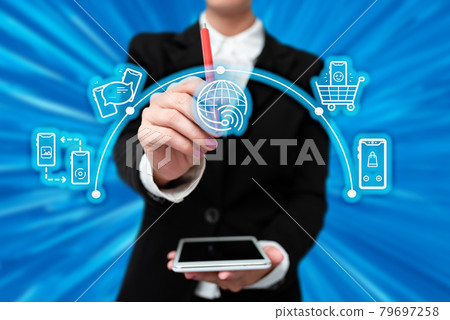 Lady In Uniform Side Standing Holding Tablet In Hand Virtually Typing On Screen. Bussiness Woman Carrying Tab Writing New Futuristic Technologies. Lady In Uniform Side Standing Holding Tablet In Hand Virtually Typing On Screen. Bussiness Woman Carrying Tab Writing New Futuristic Technologies. 79697258