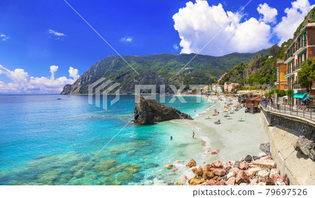 Monterosso al mare with great beaches, Cinque Terre national park in Liguria, Italy 79697526