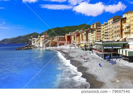 Landmarks of Italy , Italian summer holidays - beautiful coastal Camogli town in Liguria Landmarks of Italy , Italian summer holidays - beautiful coastal Camogli town in Liguria 79697540